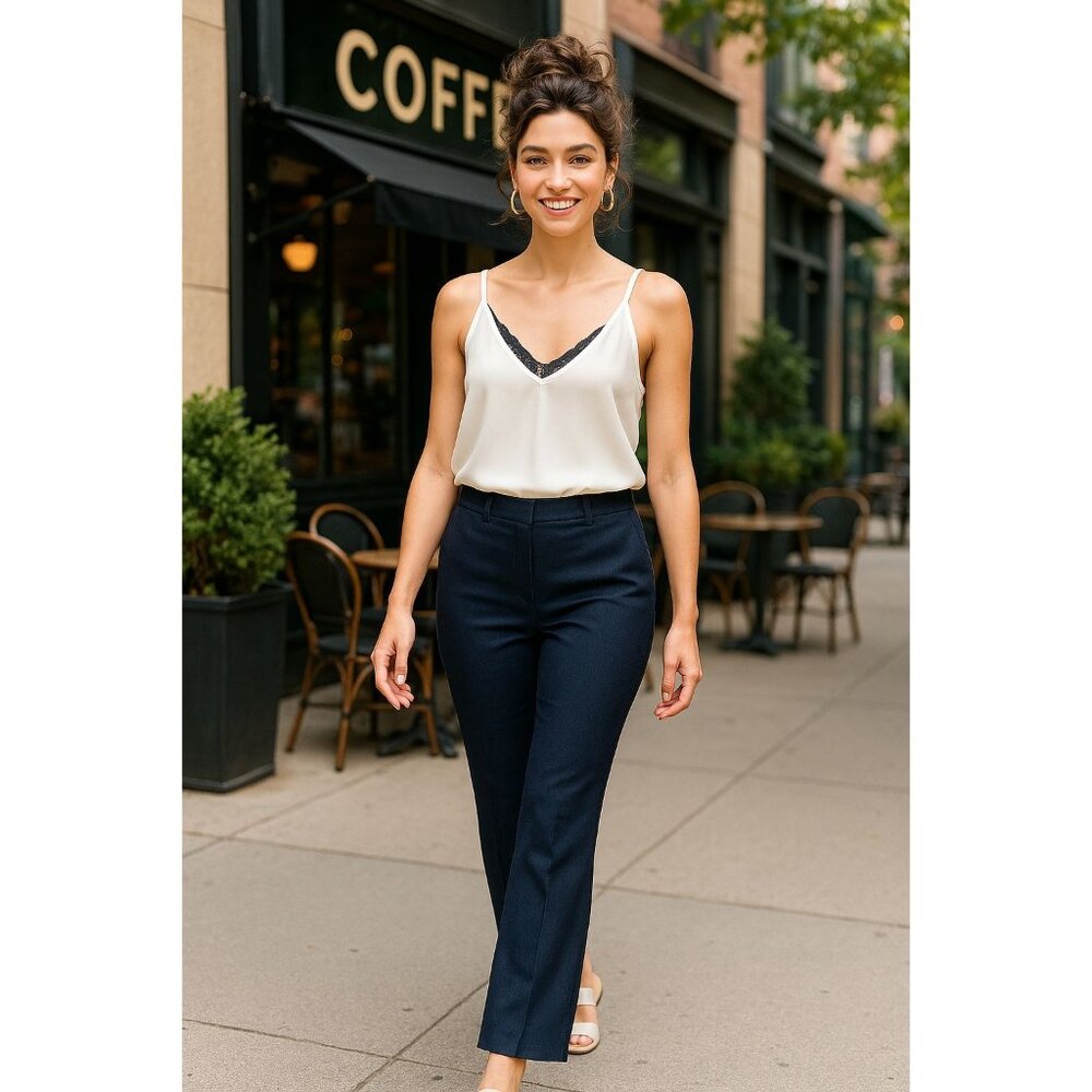 7th Avenue Studio Size 6 Navy Chino Trousers Flare Leg City Office Core